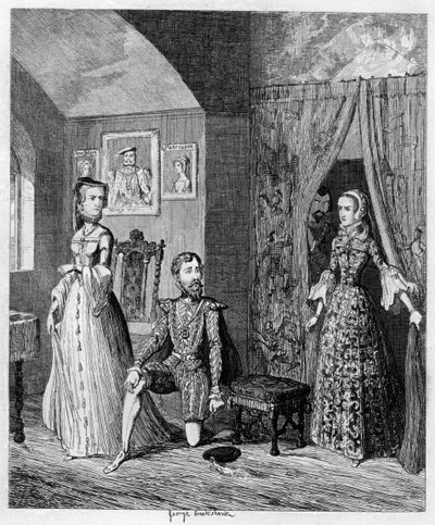 La reine Mary surprenant Courtenay et la princesse Élisabeth, 1553-1555 1840 - George Cruikshank