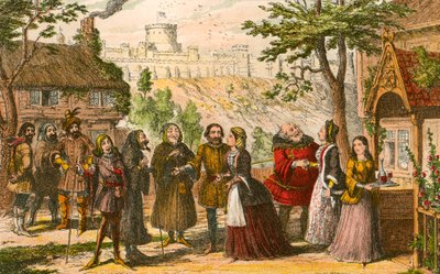 Sir John Falstaff en visite chez son ami Page, à Windsor - George Cruikshank