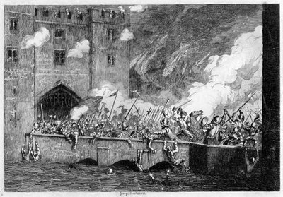 Sir Thomas Wyatt attaquant la tour By-ward, 1554 - George Cruikshank