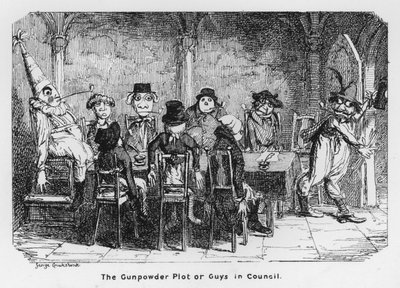 Le complot de la poudre ou les gars en conseil (gravure) - George Cruikshank