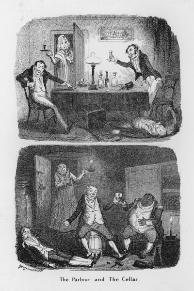 Le salon et la cave (gravure) - George Cruikshank