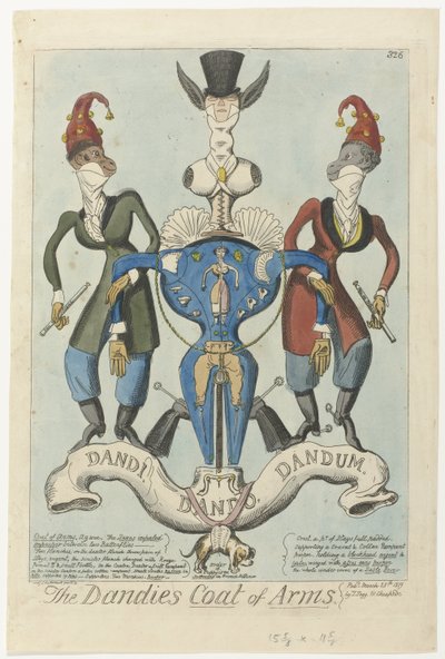 Deux singes habillés tenant une arme en forme de mannequin The Dandies Coat of Arms (titre sur l