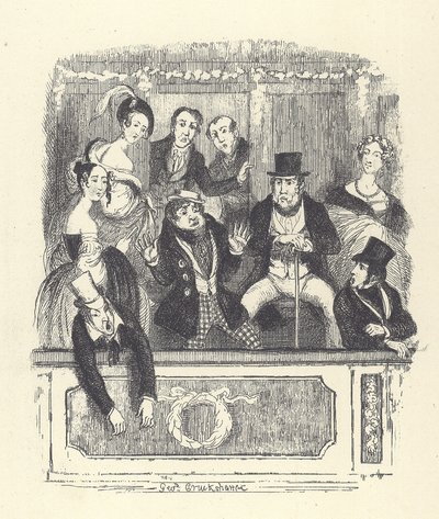 Spectateurs victoriens dans une loge à un théâtre de Londres (gravure) - George Cruikshank