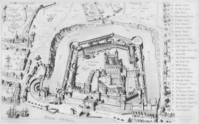 Vue de la tour de Londres en 1553 (gravure) - George Cruikshank
