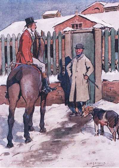 Dès que les soirées commencent à tomber, les aspirants mettent leurs manteaux rouges et vont au chenil, de Les Lectures de M. Jorrocks publié par Hodder & Stoughton - George Denholm Armour