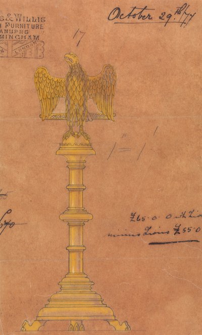 Dessins exécutés pour Jones et Willis, métalliers et fabricants de meubles d