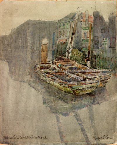 Bateaux à anguilles dans un canal à Dordrecht, Hollande - George Edward Horton