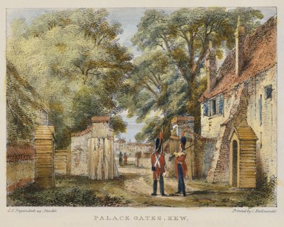 Portes du Palais, Kew, planche 3 de Jardins de Kew : Une série de vingt-quatre dessins sur pierre, gravés par Charles Hullmandel (1789-1850) publiés en 1820 - George Ernest after Papendiek