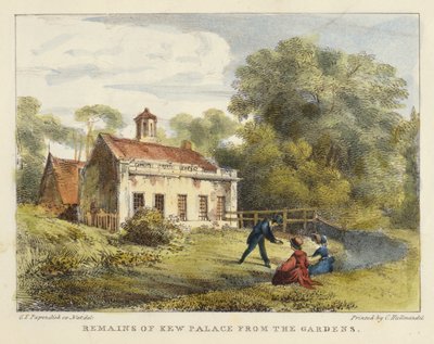 Vestiges du Palais de Kew depuis les jardins, planche 6 de Jardins de Kew : Une série de vingt-quatre dessins sur pierre, gravés par Charles Hullmandel (1789-1850) publiés en 1820 - George Ernest after Papendiek