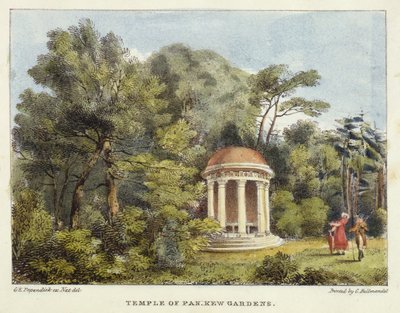 Temple de Pan, Jardins de Kew, planche 12 de Kew Gardens: A Series of Twenty-Four Drawings on Stone, gravé par Charles Hullmandel, publié en 1820 (lithographie coloriée à la main) - George Ernest after Papendiek
