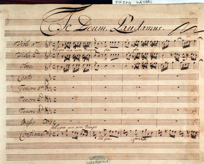 Page de titre de la partition musicale du Te Deum de G F Handel - George Frederick Handel