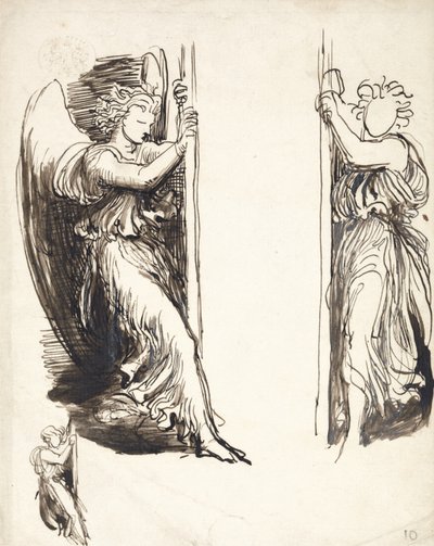 Études pour des anges dans La Cour de la Mort (encre brune sur graphite) - George Frederick Watts