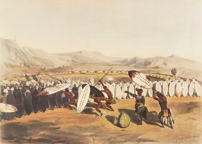 Le roi Mpande passant en revue ses troupes à Nonduengu - George French Angas