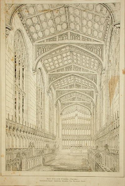Chapelle du Nouveau Collège : Vue intérieure montrant les conceptions pour le toit proposé - George Gilbert Scott