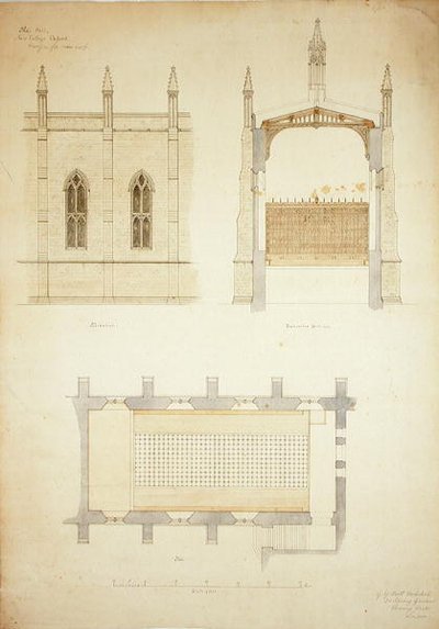 Nouveau Collège Oxford : Conception pour le toit de la nouvelle salle - George Gilbert Scott