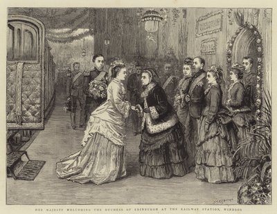 Sa Majesté accueillant la duchesse d