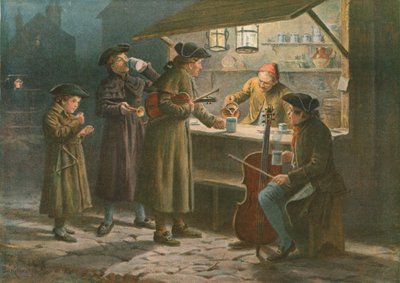 Les chants de Noël se rafraîchissant à un étal de nuit - George Goodwin Kilburne