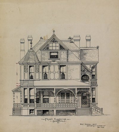 Dessin de présentation, Résidence pour Dr. Stratford, Chicago, Illinois, élévation frontale - George Gorball