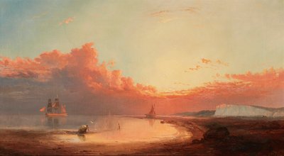 Navires au large de la côte anglaise, coucher de soleil - George Gregory