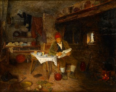 Un foyer rustique : Lire les nouvelles, 1855 - George Hardy