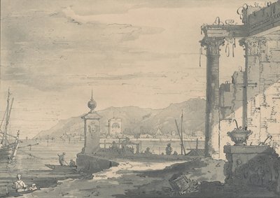 Scène côtière avec une ruine classique à droite, 1811 - George Hawkins