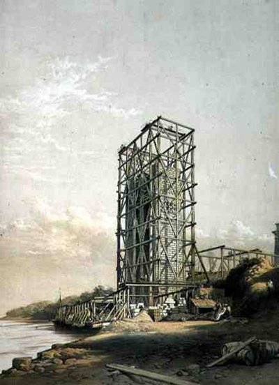 Pont Britannia, tour de Caernarvon, septembre 1848, publié en 1849 - George Hawkins