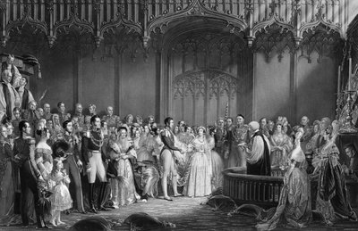 Mariage de la reine Victoria (1819-1901) et du prince Albert (1819-61) au palais de St. James le 10 février 1840, gravé par Charles Eden Wagstaff, 1840 - George Hayter