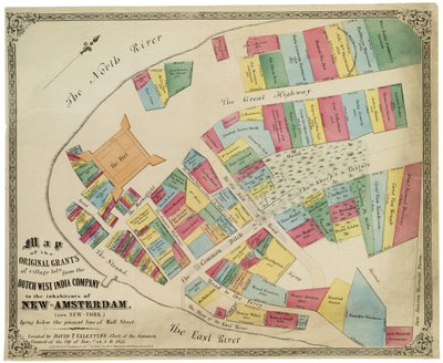 Carte des concessions originales de lots de village de la Compagnie néerlandaise des Indes occidentales aux habitants de New-Amsterdam (aujourd