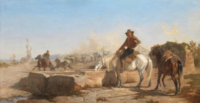 Un Buttero abreuvant son cheval dans la campagne romaine, 1853 - George Hemming Mason
