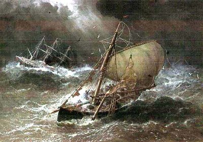Tempête en mer du Nord, avec Smack et Barque - George Henry Andrews