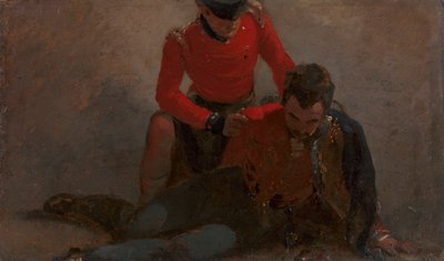 Un Highlander du 42e assistant un général des 7e hussards, possiblement Henry William Bayly, premier comte d