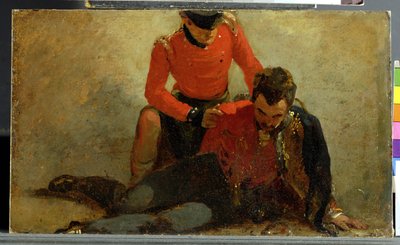 Un Highlander, Black Watch assistant un général de hussards, peut-être Lord Uxbridge : une étude pour 