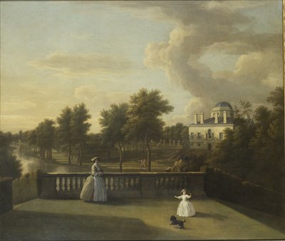Vue de la villa de Chiswick depuis un balcon au-dessus de la Cascade avec le lac - George Lambert