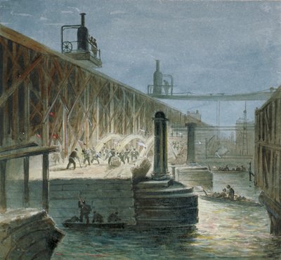 Travaux de démolition sur le pont de Blackfriars depuis la rive du Surrey, Londres, 1865 - George Maund