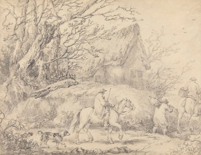 Paysage avec cottage et figures à cheval - George Morland