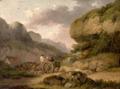 Paysage avec chevaux, charrette et figures - George Morland