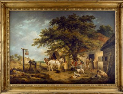 Paysage avec des personnages à la porte d