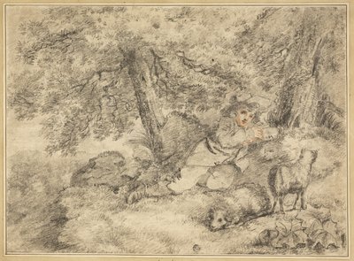 Garçon berger avec des agneaux dans les bois - George Morland