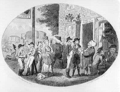 Devant la vieille taverne des chapeaux, gravé par Isaac Cruikshank - George Moutard Woodward
