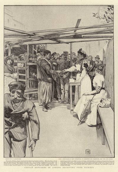 Réfugiés crétois à Athènes recevant des tickets de nourriture - George Percy Jacomb Hood