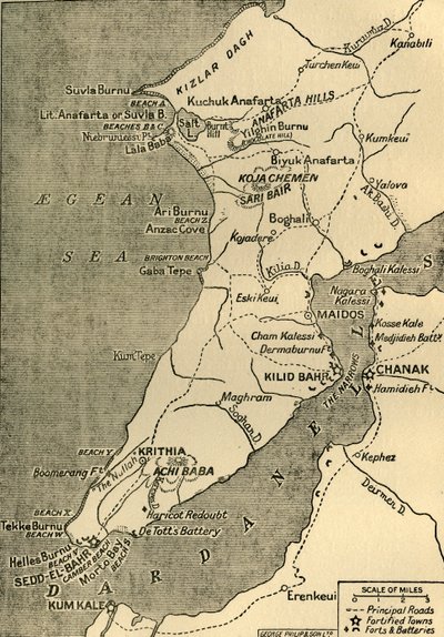 Carte de la péninsule de Gallipoli - George Philip and Son Ltd