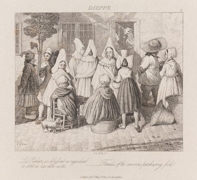 Femmes achetant du poisson, Dieppe, c.1821 - George Robert Lewis
