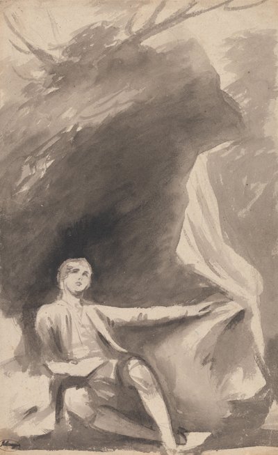 Un garçon assis sous un rocher - George Romney