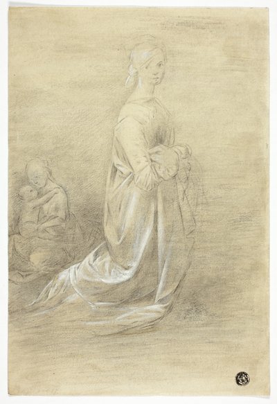 Femme agenouillée, mère et enfant assis - George Romney