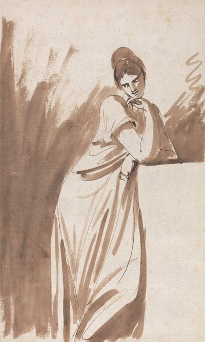 Dame appuyée sur une colonne - (Peut-être une esquisse pour Miss Woodley) - George Romney