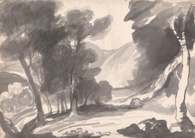 Étude de paysage : bosquet, lac et montagnes - George Romney
