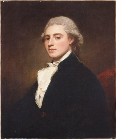 Portrait de James Dashwood, mi-longueur, portant une veste bleue et un jabot blanc - George Romney