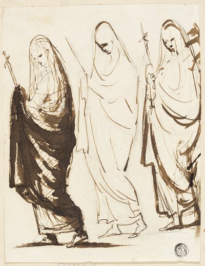 Procession de Trois Femmes Drapées Tenant des Croix ou des Sceptres - George Romney