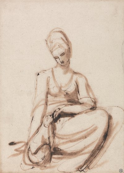 Femme assise nourrissant un animal - George Romney