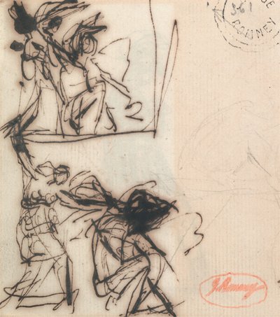 Personnage debout, le bras levé, et personnage assis - George Romney